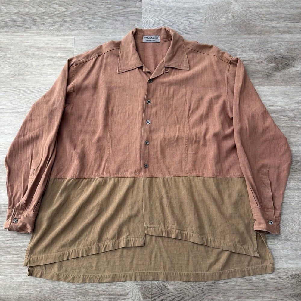 Vintage 80s Kansai Yamamoto Masculine Loop Collar Shirt Mens XL Linen Cotton